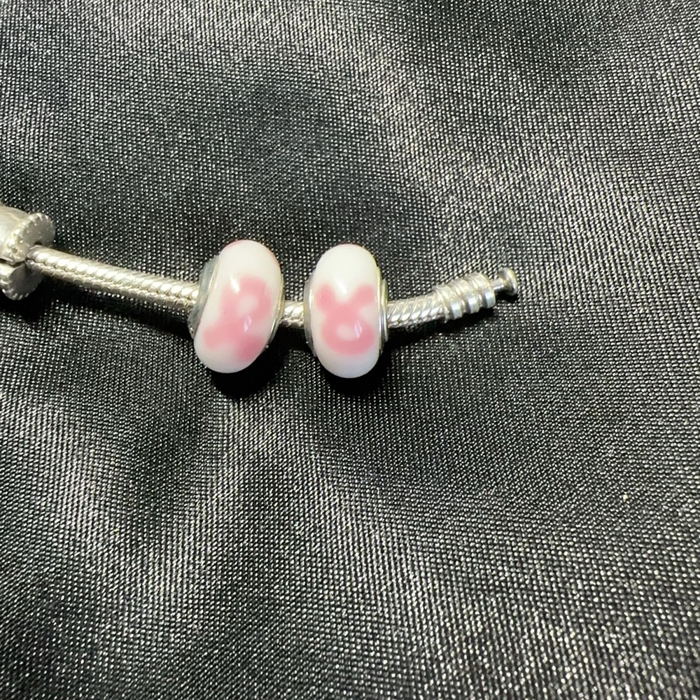 Pink 925 Silver Copy Ribbon Charms (Set of 2)